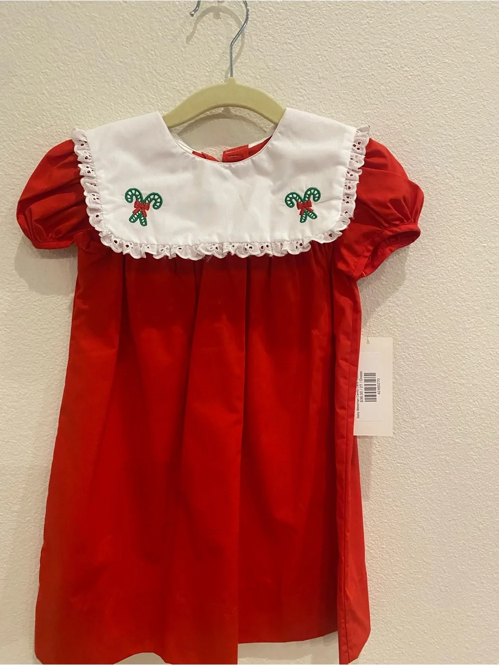 Boutique Red Candy Cane Yoke Girls' Dress - Christmas